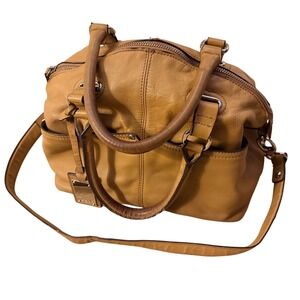 Tignanello Leather Satchel Crossbody Purse Tan Top Handle Versatile Design